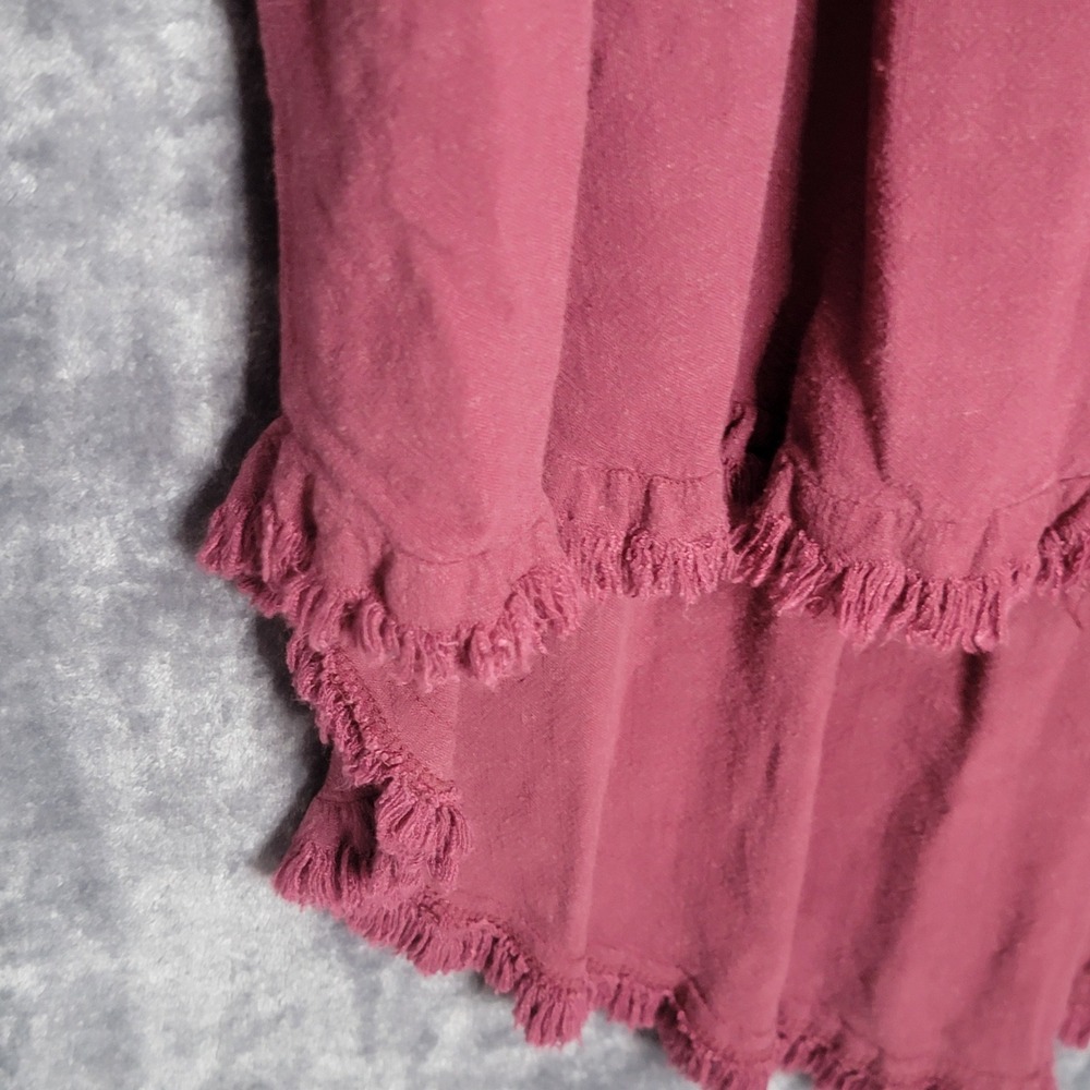 Umgee High Low Dress Large Maroon Linen Blend Fringed Hem Boho Lagenlook Peasant - Picture 5 of 10
